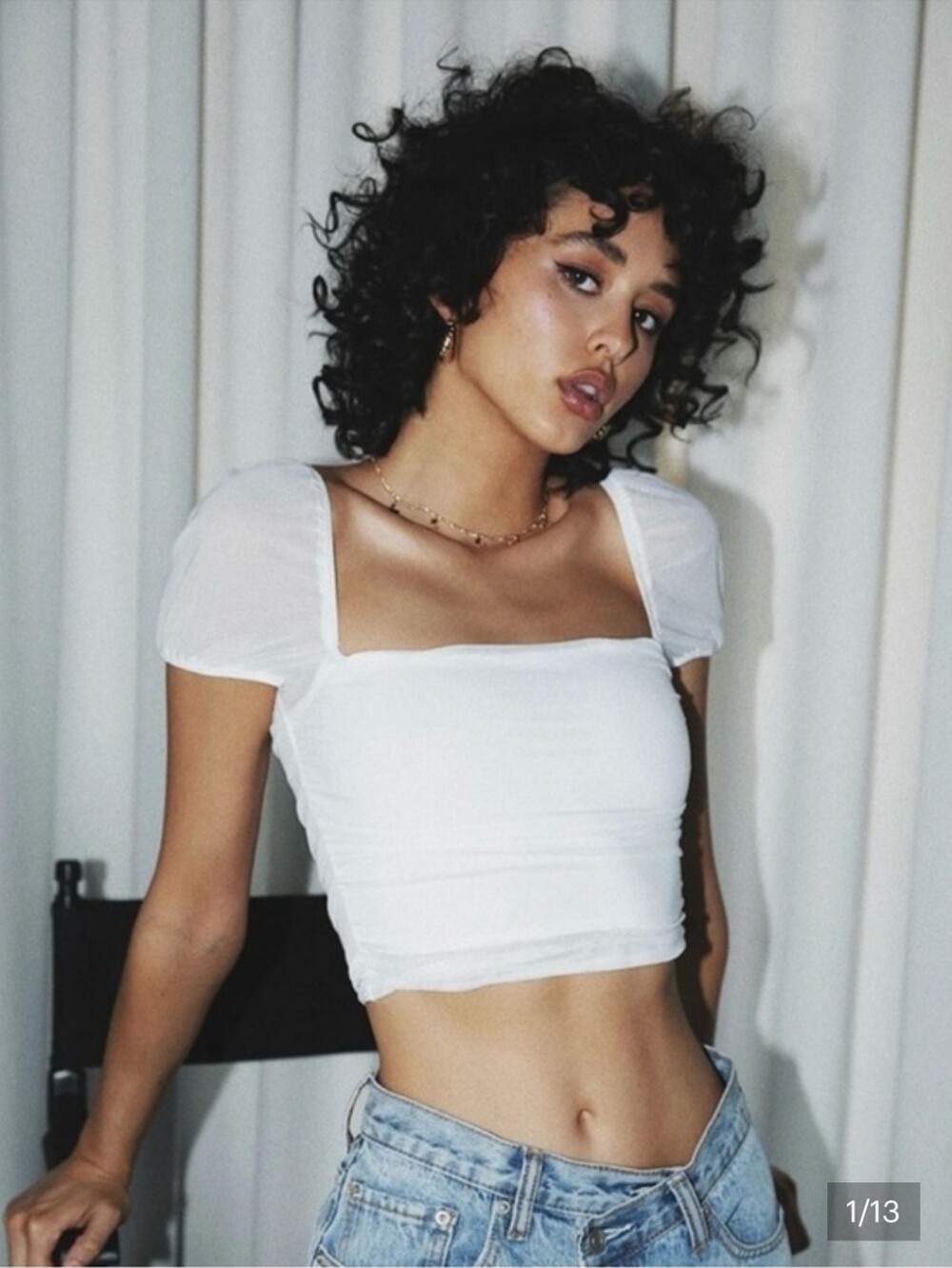 Princess Polly White City Lights Square-Neck Puff Sleeve Crop Top 4